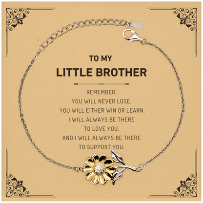 Little Brother Gifts, To My Little Brother Remember, you will never lose. You will either WIN or LEARN, Keepsake Sunflower Bracelet For Little Brother Card, Birthday Christmas Gifts Ideas For Little Brother X-mas Gifts - Mallard Moon Gift Shop