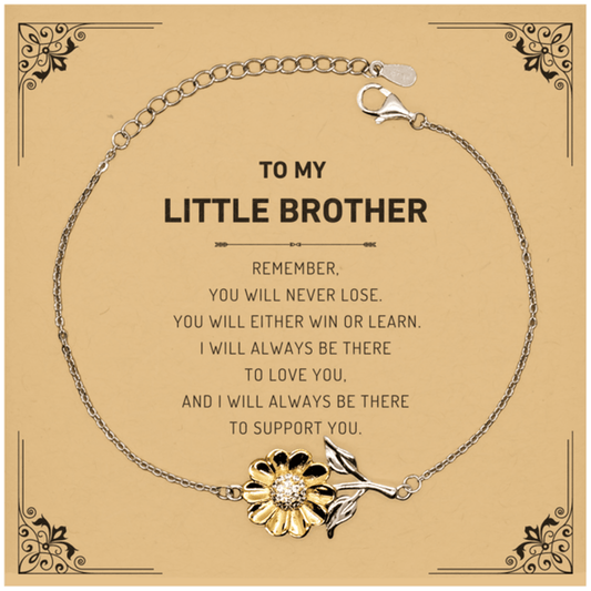 Little Brother Gifts, To My Little Brother Remember, you will never lose. You will either WIN or LEARN, Keepsake Sunflower Bracelet For Little Brother Card, Birthday Christmas Gifts Ideas For Little Brother X-mas Gifts - Mallard Moon Gift Shop
