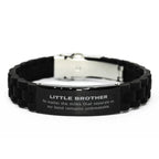 Little Brother Long Distance Relationship Gifts, No matter the miles that separate us, Cute Love Black Glidelock Clasp Bracelet For Little Brother, Birthday Christmas Unique Gifts For Little Brother