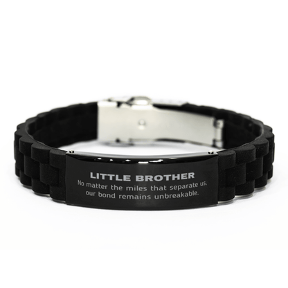 Little Brother Long Distance Relationship Gifts, No matter the miles that separate us, Cute Love Black Glidelock Clasp Bracelet For Little Brother, Birthday Christmas Unique Gifts For Little Brother - Mallard Moon Gift Shop