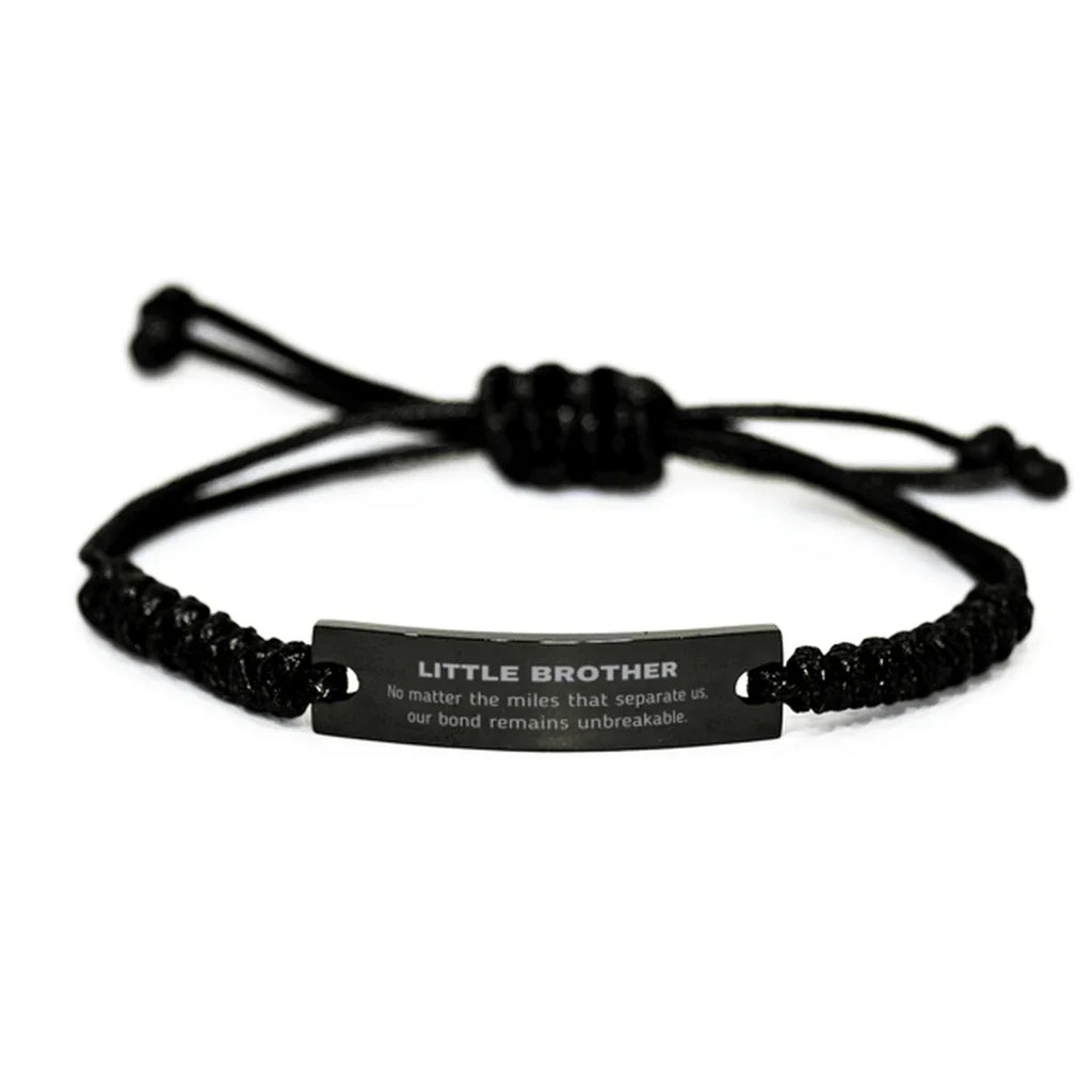 Little Brother Long Distance Relationship Gifts, No matter the miles that separate us, Cute Love Black Rope Bracelet For Little Brother, Birthday Christmas Unique Gifts For Little Brother