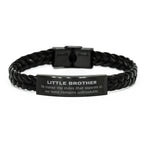 Little Brother Long Distance Relationship Gifts, No matter the miles that separate us, Cute Love Braided Leather Bracelet For Little Brother, Birthday Christmas Unique Gifts For Little Brother