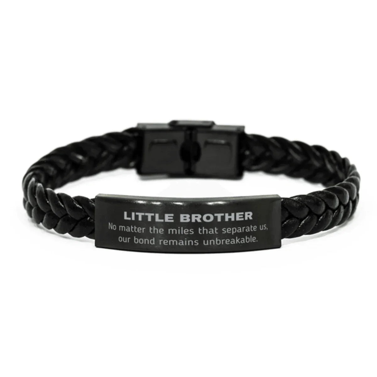 Little Brother Long Distance Relationship Gifts, No matter the miles that separate us, Cute Love Braided Leather Bracelet For Little Brother, Birthday Christmas Unique Gifts For Little Brother