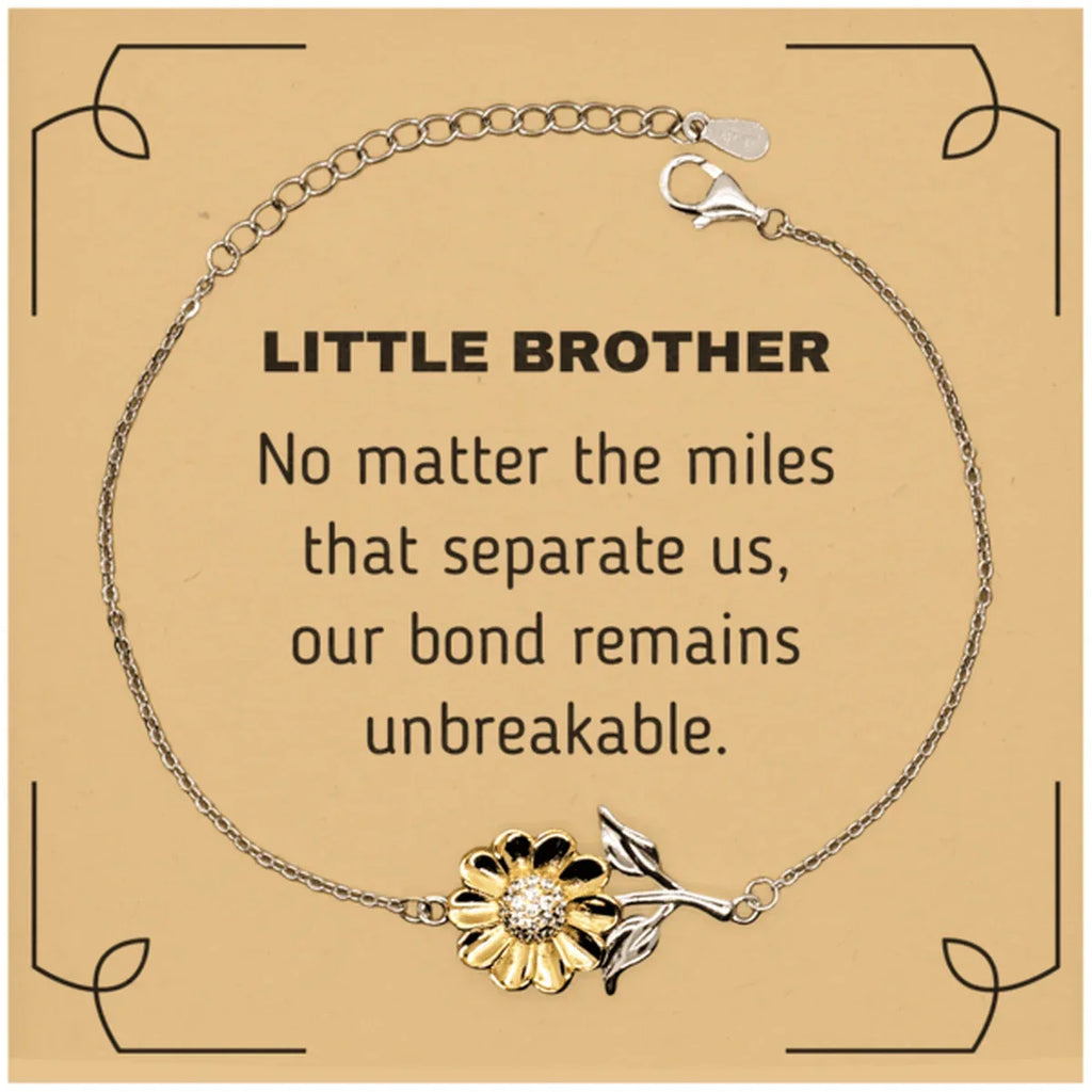 Little Brother Long Distance Relationship Gifts, No matter the miles that separate us, Cute Love Sunflower Bracelet For Little Brother, Birthday Christmas Unique Gifts For Little Brother