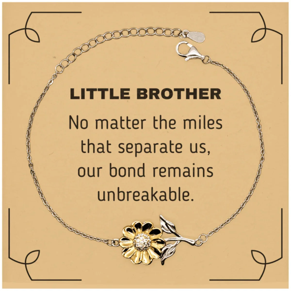 Little Brother Long Distance Relationship Gifts, No matter the miles that separate us, Cute Love Sunflower Bracelet For Little Brother, Birthday Christmas Unique Gifts For Little Brother