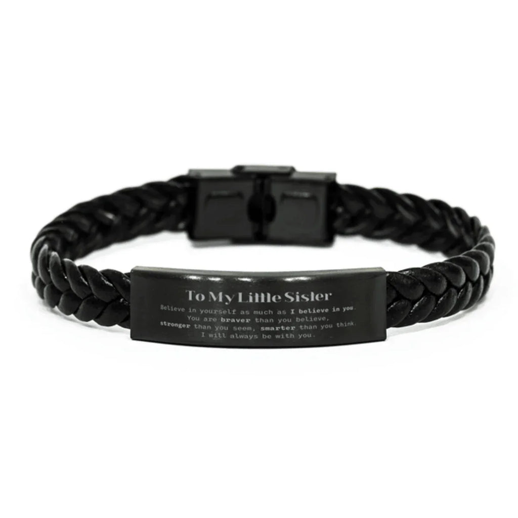 Little Sister Braided Leather Bracelet Gifts, To My Little Sister You are braver than you believe, stronger than you seem, Inspirational Gifts For Little Sister Engraved, Birthday, Christmas Gifts For Little Sister Men Women