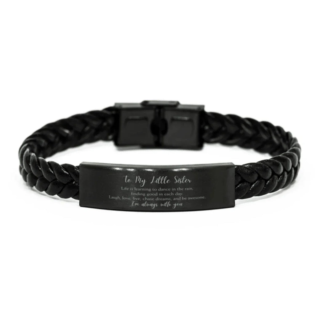 Little Sister Braided Leather Bracelet Life is Learning to Dance in the Rain - Birthday, Christmas Holiday Gifts
