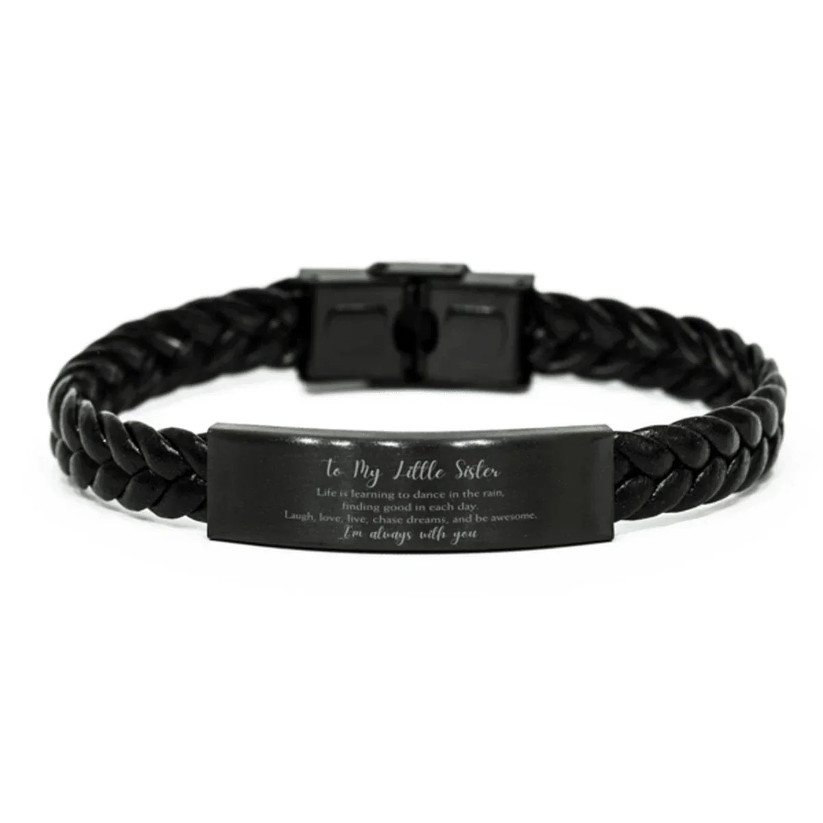 Little Sister Braided Leather Bracelet Life is Learning to Dance in the Rain - Birthday, Christmas Holiday Gifts