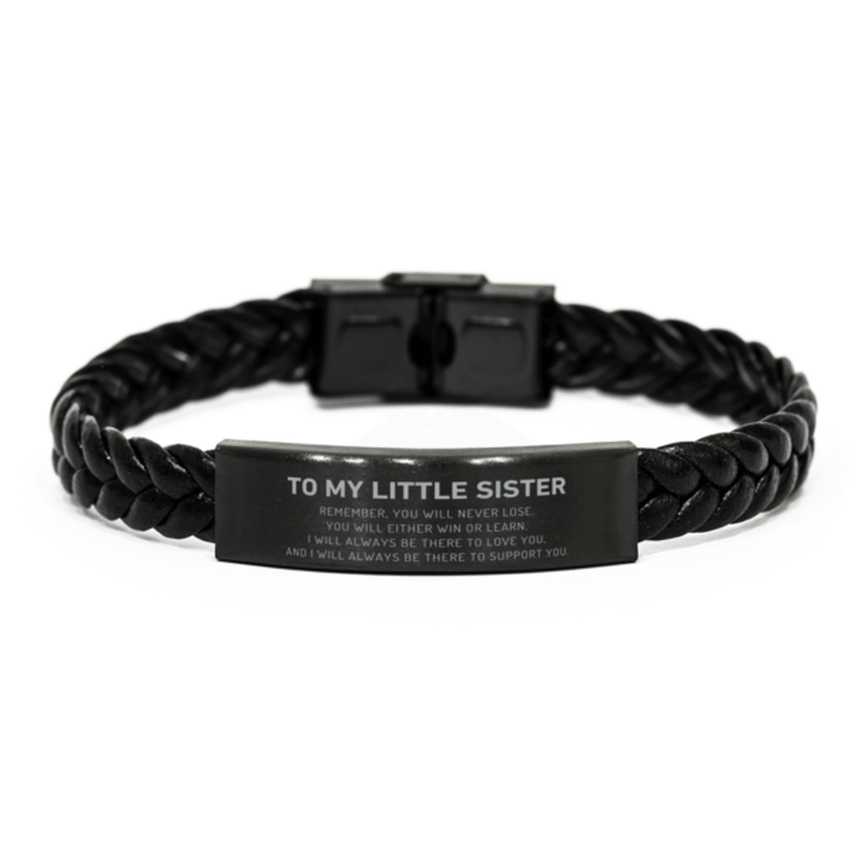 Little Sister Gifts, To My Little Sister Remember, you will never lose. You will either WIN or LEARN, Keepsake Braided Leather Bracelet For Little Sister Engraved, Birthday Christmas Gifts Ideas For Little Sister X-mas Gifts - Mallard Moon Gift Shop