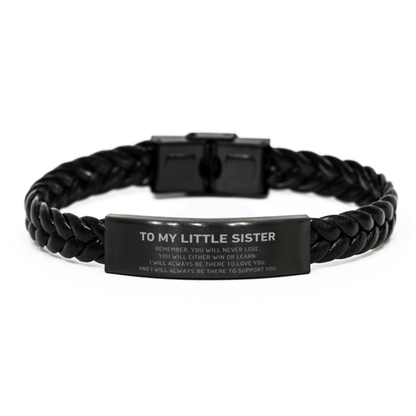 Little Sister Gifts, To My Little Sister Remember, you will never lose. You will either WIN or LEARN, Keepsake Braided Leather Bracelet For Little Sister Engraved, Birthday Christmas Gifts Ideas For Little Sister X-mas Gifts - Mallard Moon Gift Shop