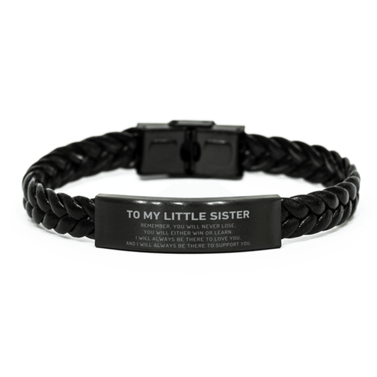 Little Sister Gifts, To My Little Sister Remember, you will never lose. You will either WIN or LEARN, Keepsake Braided Leather Bracelet For Little Sister Engraved, Birthday Christmas Gifts Ideas For Little Sister X-mas Gifts - Mallard Moon Gift Shop