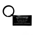 Little Sister Long Distance Relationship Gifts, No matter the miles that separate us, Cute Love Keychain For Little Sister, Birthday Christmas Unique Gifts For Little Sister