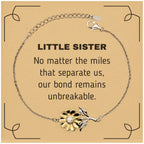 Little Sister Long Distance Relationship Gifts, No matter the miles that separate us, Cute Love Sunflower Bracelet For Little Sister, Birthday Christmas Unique Gifts For Little Sister