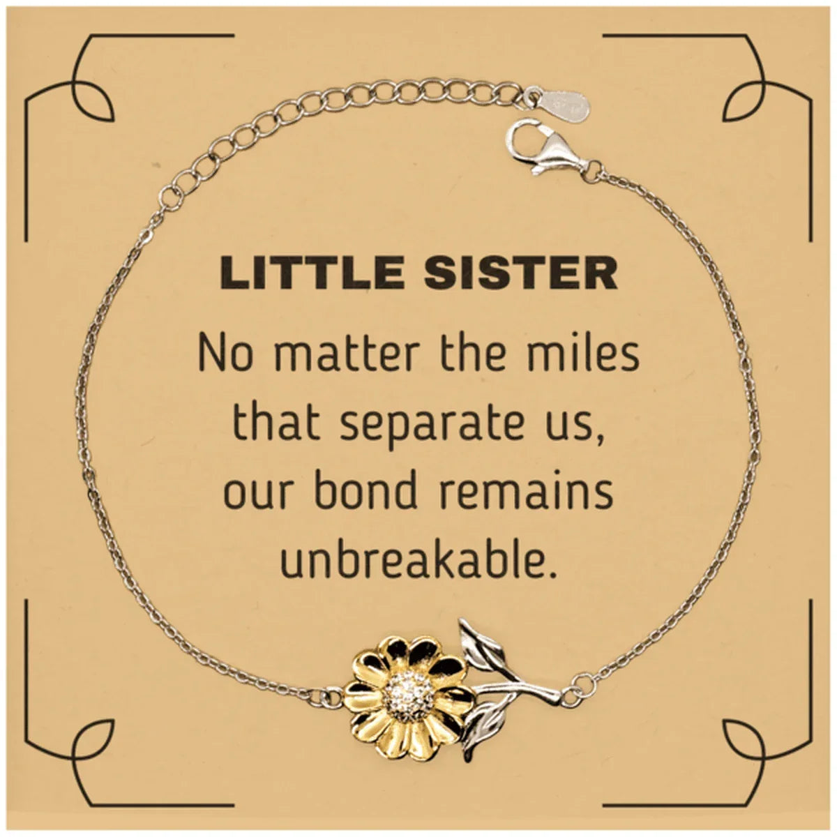 Little Sister Long Distance Relationship Gifts, No matter the miles that separate us, Cute Love Sunflower Bracelet For Little Sister, Birthday Christmas Unique Gifts For Little Sister
