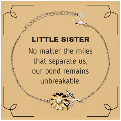 Little Sister Long Distance Relationship Gifts, No matter the miles that separate us, Cute Love Sunflower Bracelet For Little Sister, Birthday Christmas Unique Gifts For Little Sister - Mallard Moon Gift Shop