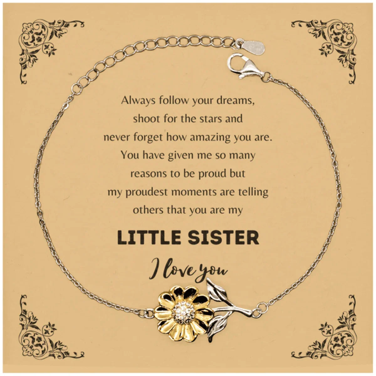 Little Sister Sunflower Bracelet - Always follow your dreams Birthday Christmas Holiday Jewelry Gifts -