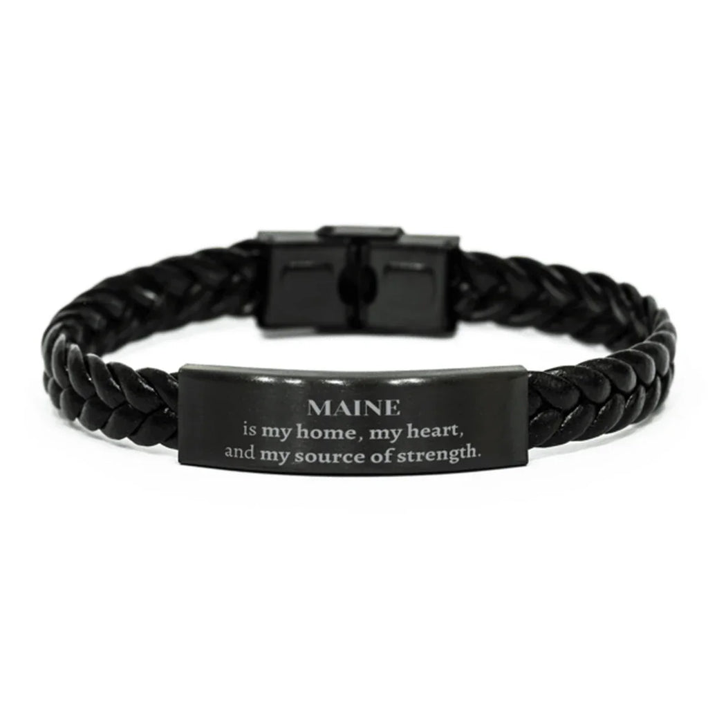 Maine is my home Gifts, Lovely Maine Birthday Christmas Braided Leather Bracelet For People from Maine, Men, Women, Friends