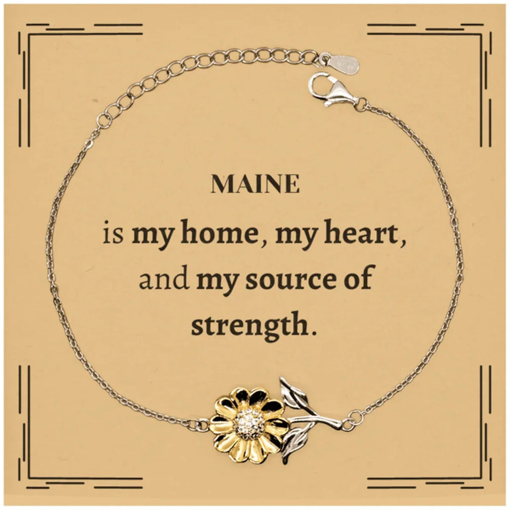 Maine is my home Gifts, Lovely Maine Birthday Christmas Sunflower Bracelet For People from Maine, Men, Women, Friends