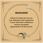 Manager Sunflower Bracelet - Thanks for being who you are - Birthday Christmas Jewelry Gifts Coworkers Colleague Boss