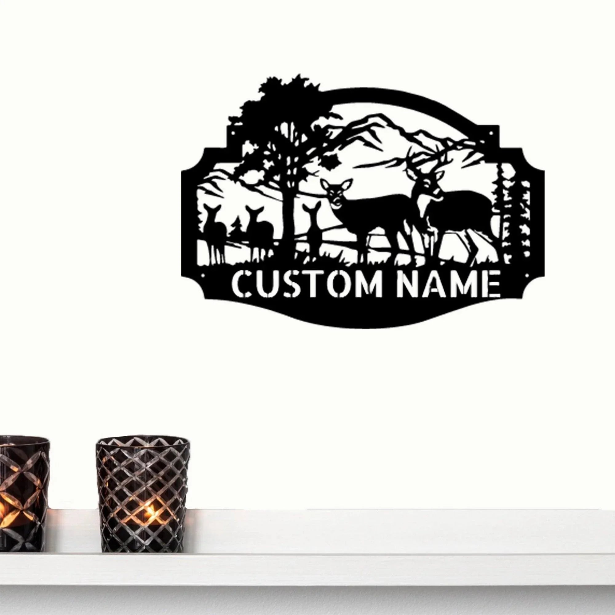 Deer Family Custom Name Metal Art Wall Sign Housewarming Wedding Anniversary Birthday
