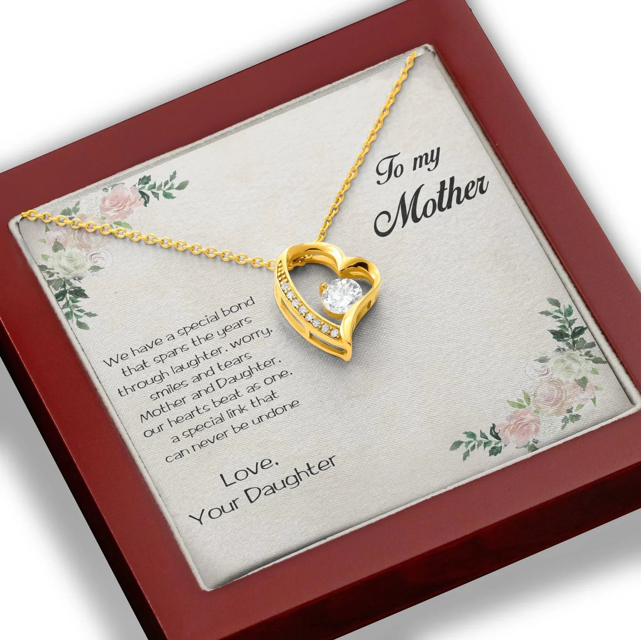 Gift for Mother From Daughter Forever Love Heart Pendant Necklace Special Bond Message Card