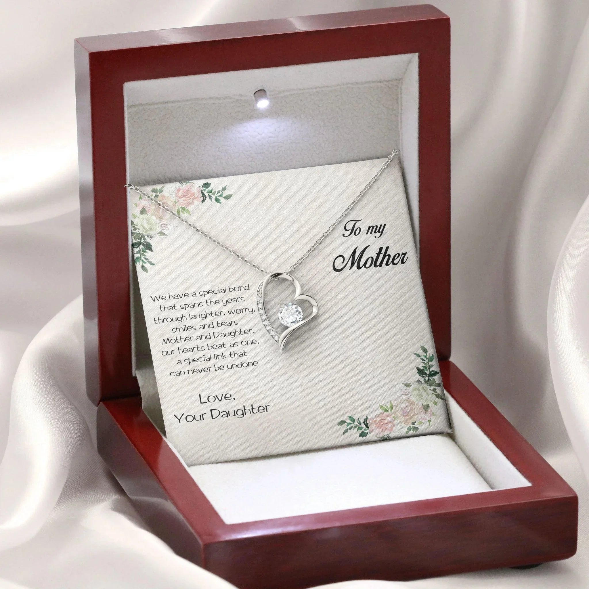Gift for Mother From Daughter Forever Love Heart Pendant Necklace Special Bond Message Card