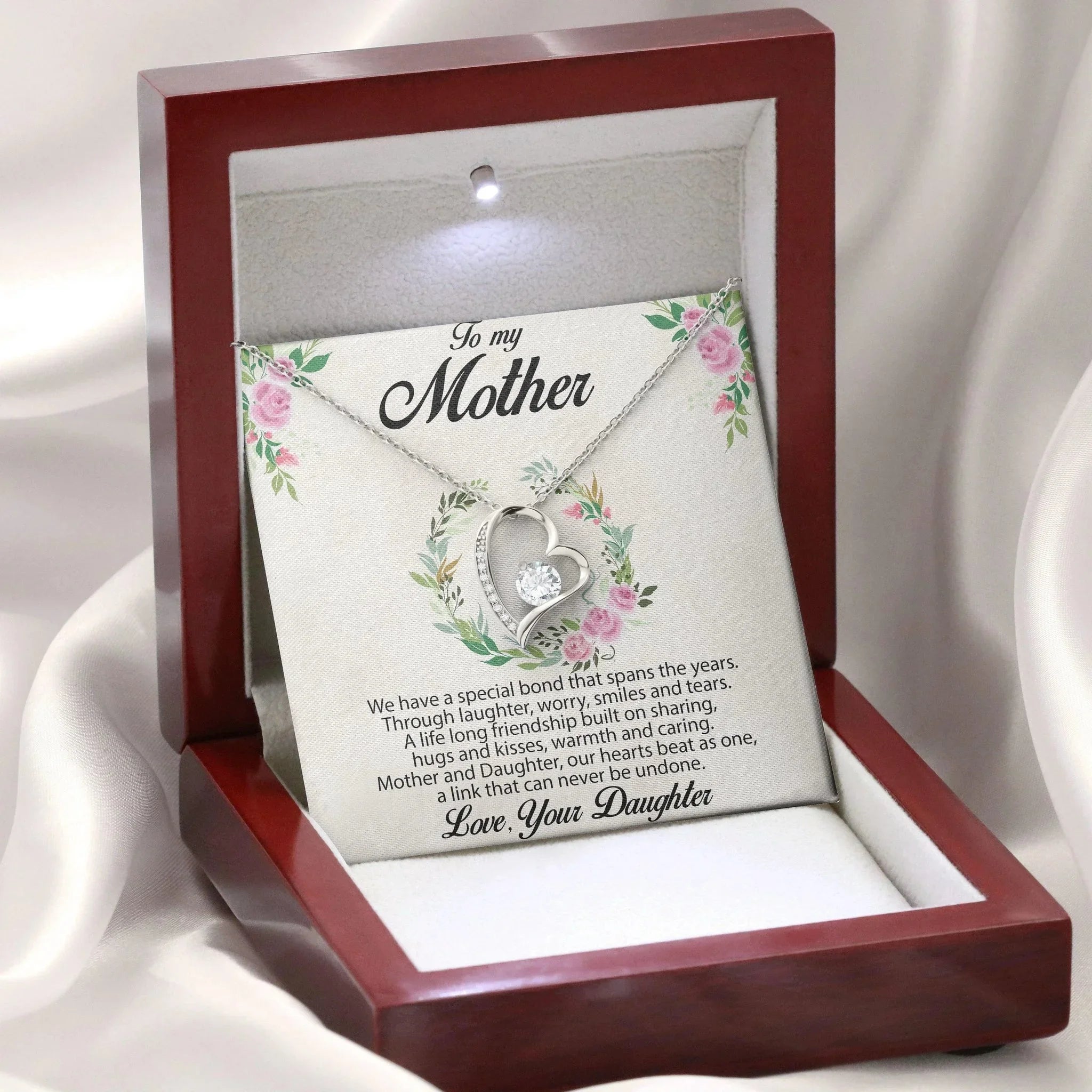 Gift for Mother Forever Love Heart Pendant Necklace Message Card from Daughter