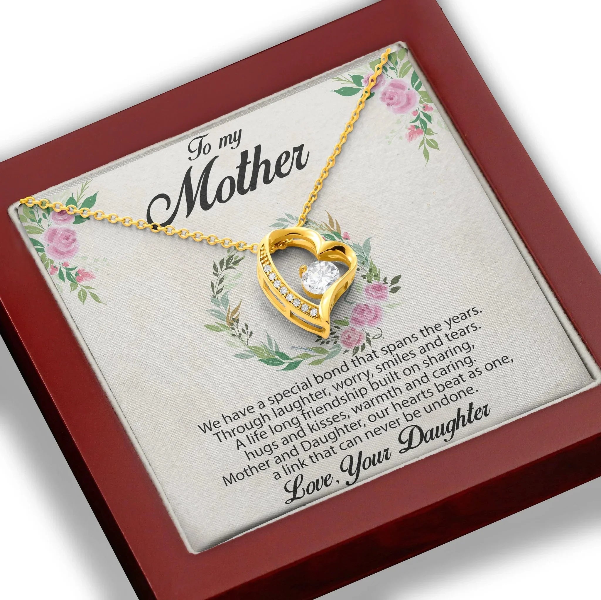 Gift for Mother Forever Love Heart Pendant Necklace Message Card from Daughter