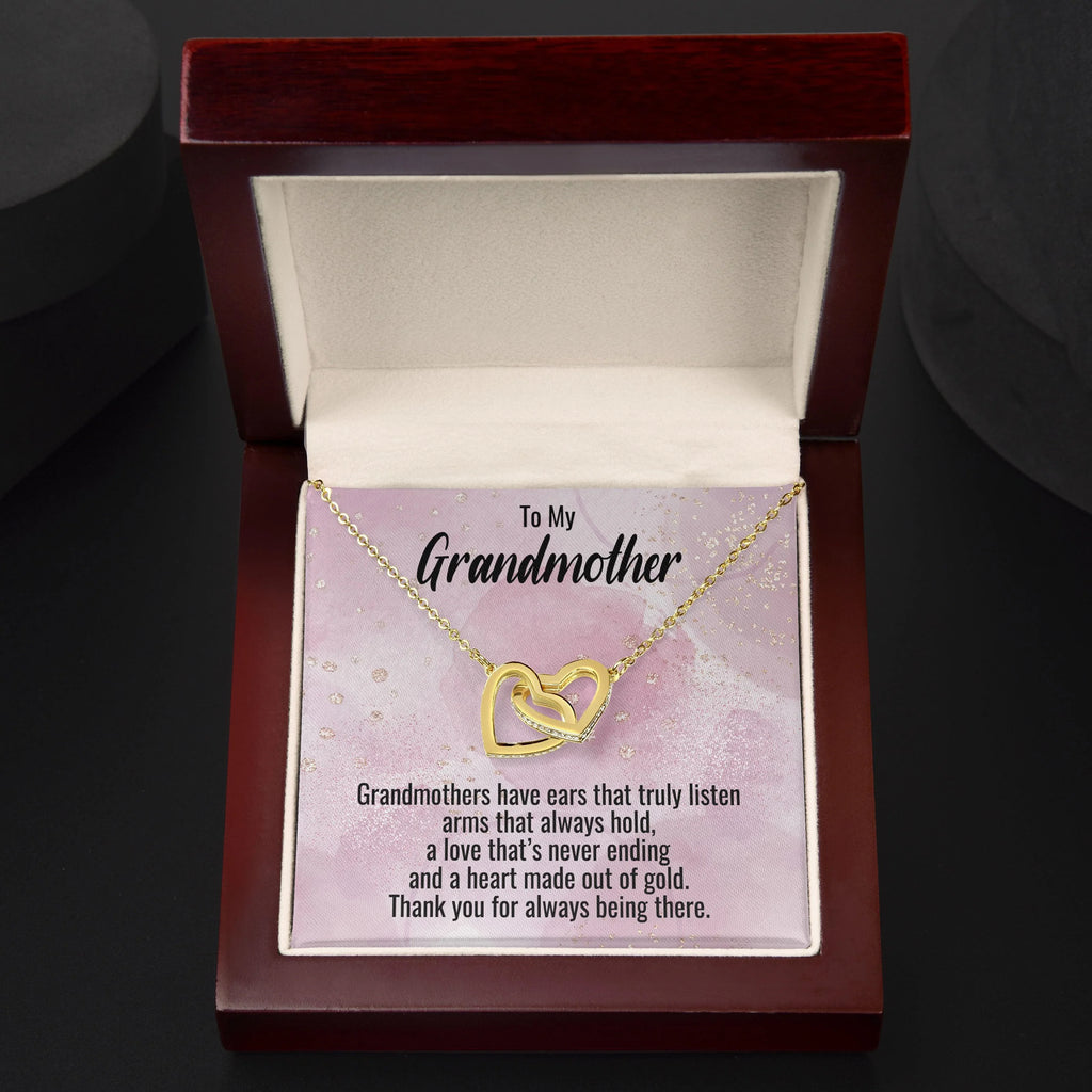 Grandmother Gift Personalized Message Card Interlocking Heart Pendant Necklace