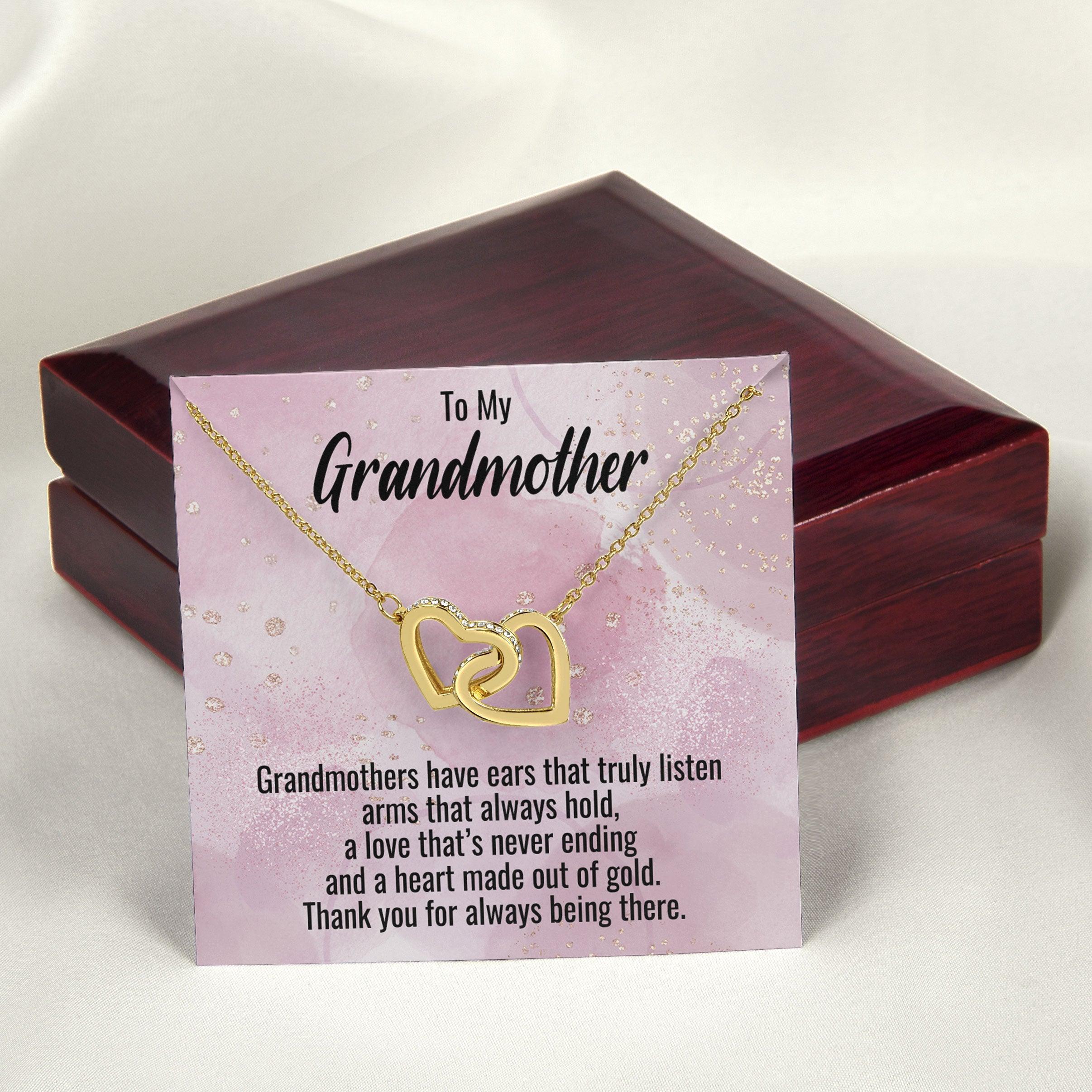 Grandmother Gift Personalized Message Card Interlocking Heart Pendant Necklace