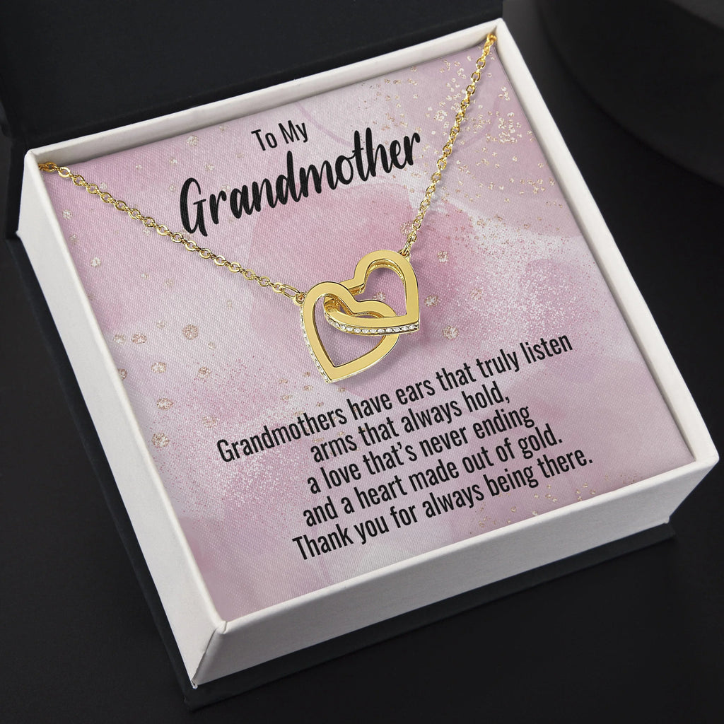 Grandmother Gift Personalized Message Card Interlocking Heart Pendant Necklace
