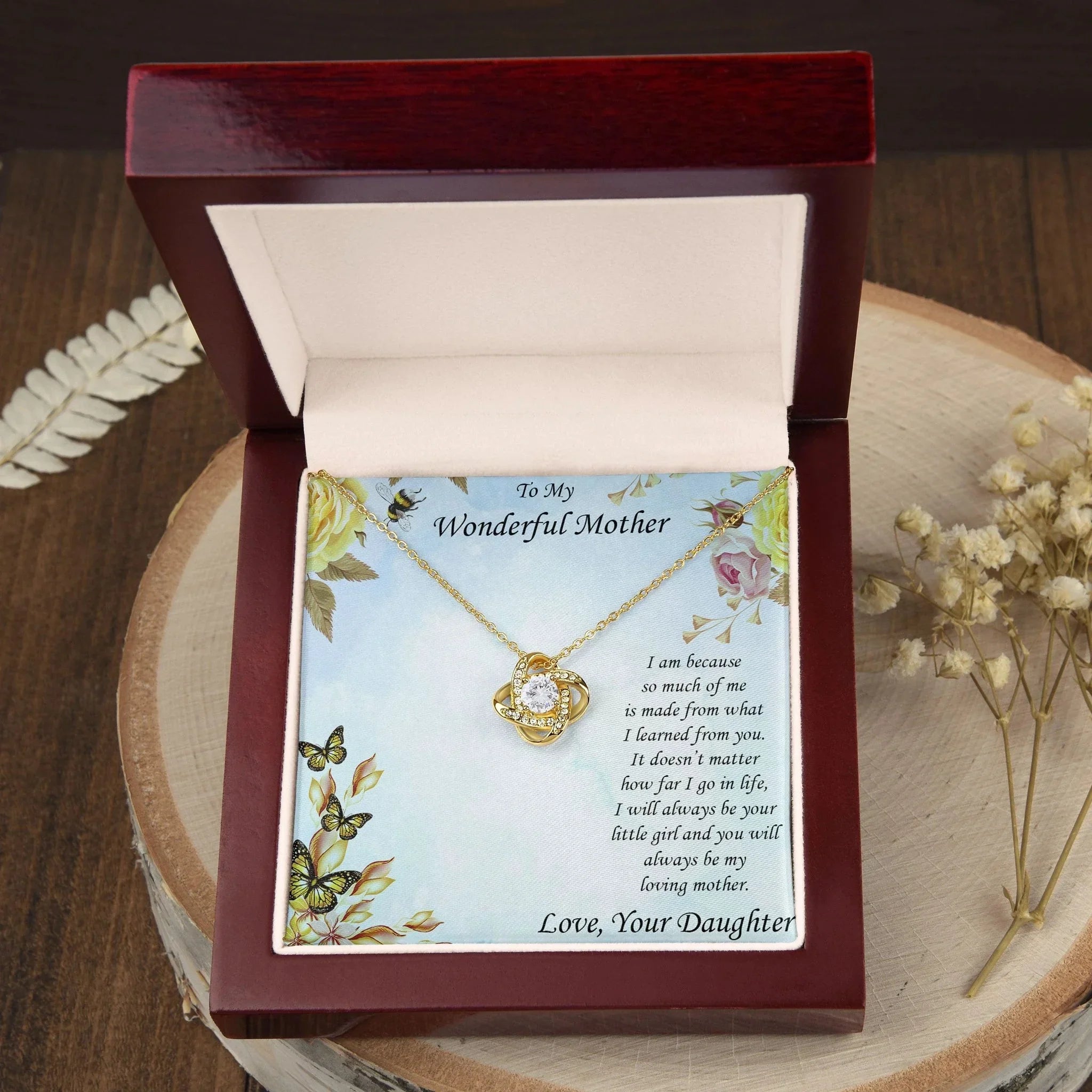 To Mother from Daughter Love Knot Pendant Necklace