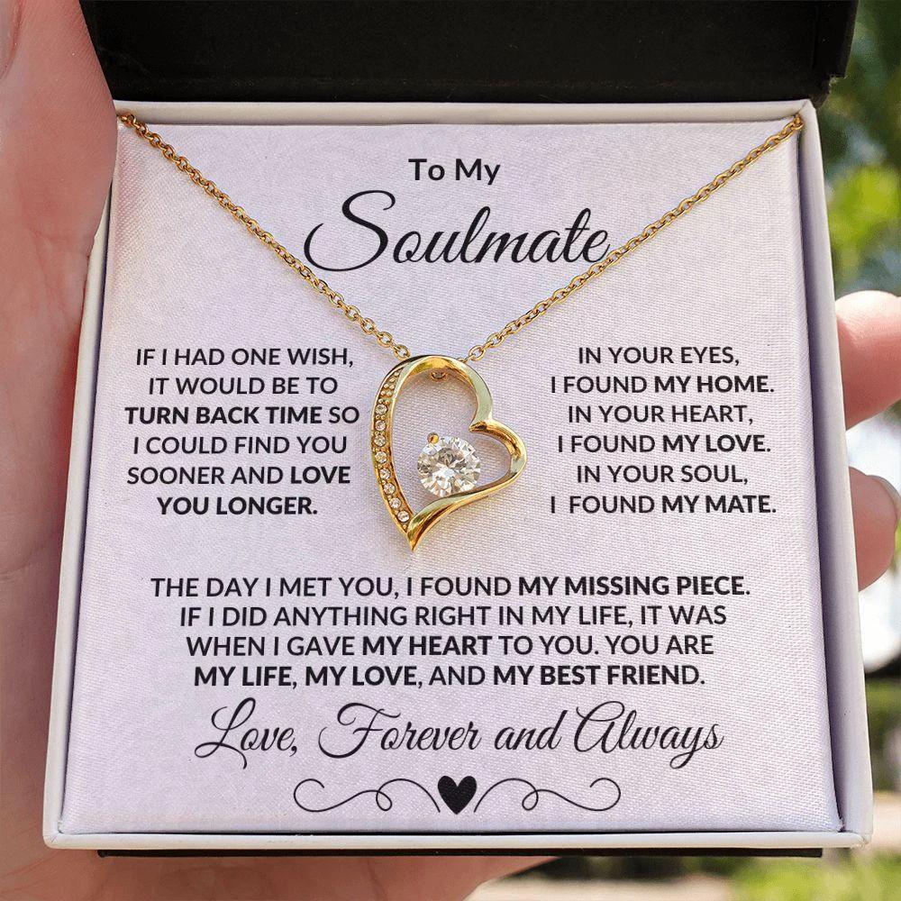To My Soulmate Forever Love Heart Necklace Message Card and Gift Box