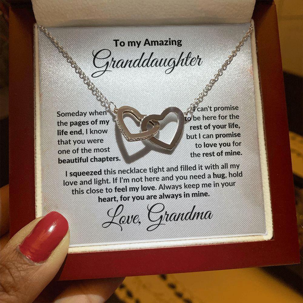 To My Granddaughter Interlocking Hearts Pendant Necklace with Personalized Message Card