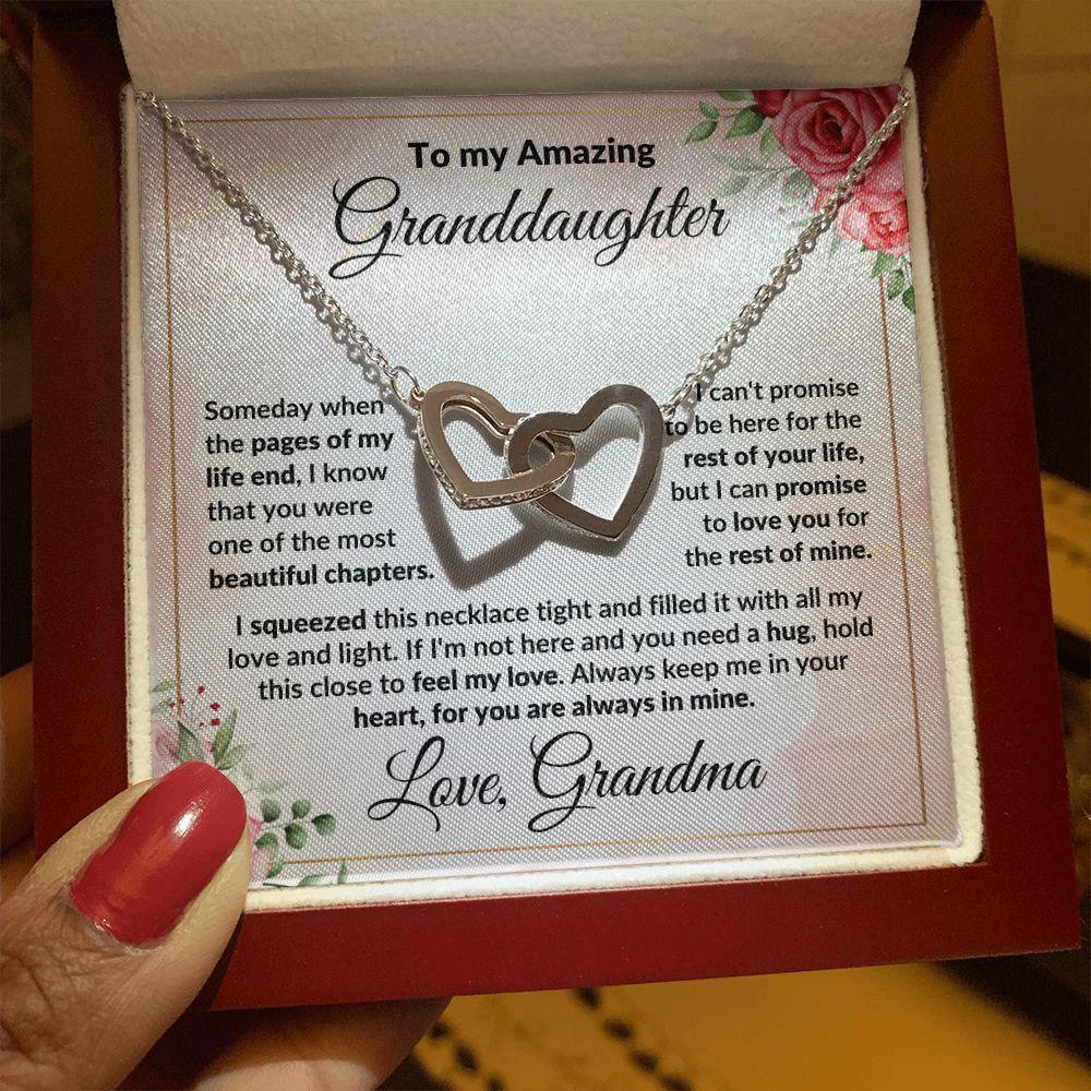 To My Amazing Granddaughter - I Promise to Love You - Interlocking Hearts Necklace with Gift Box