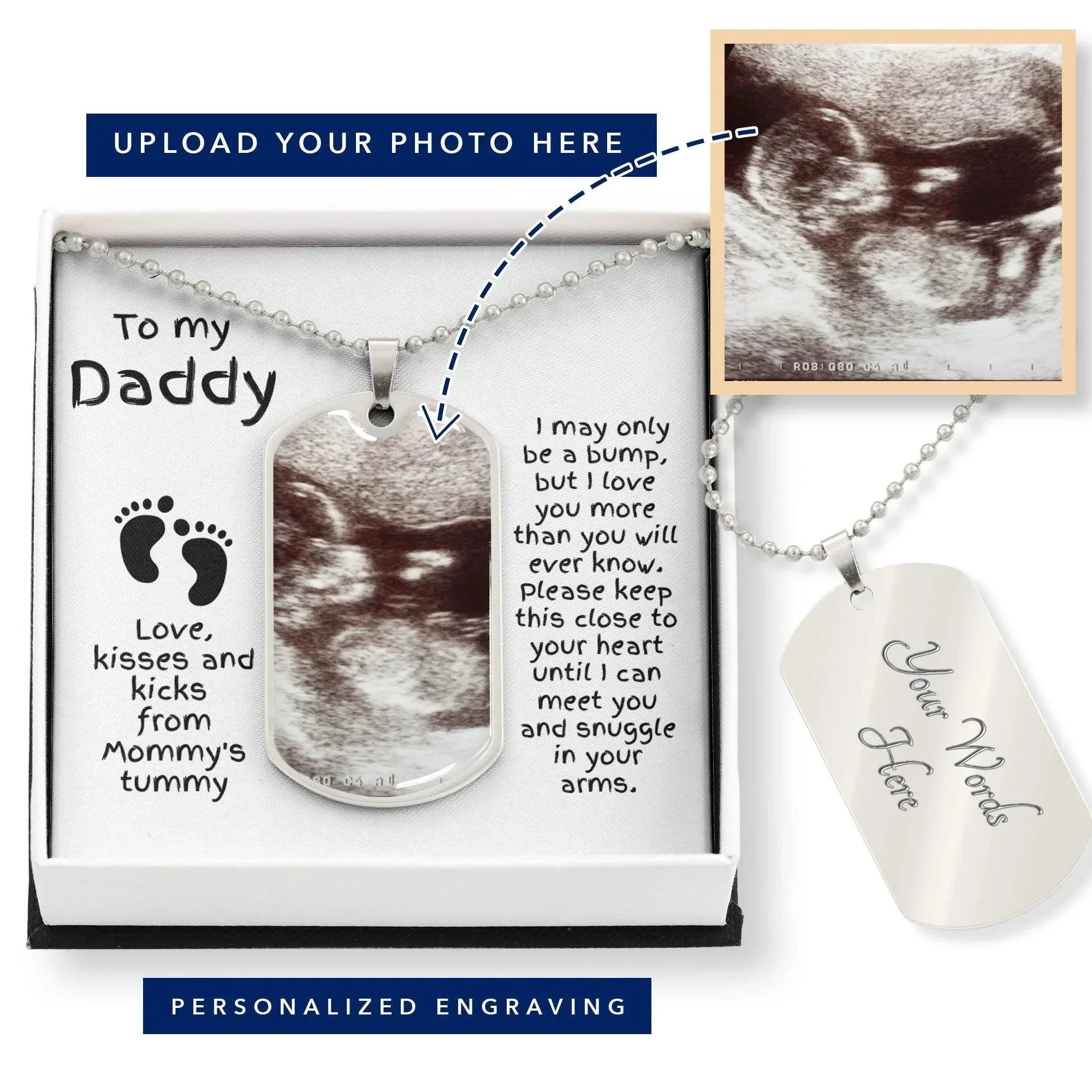 To My Daddy from the Bump Ultrasound Photo Upload Dog Tag Necklace