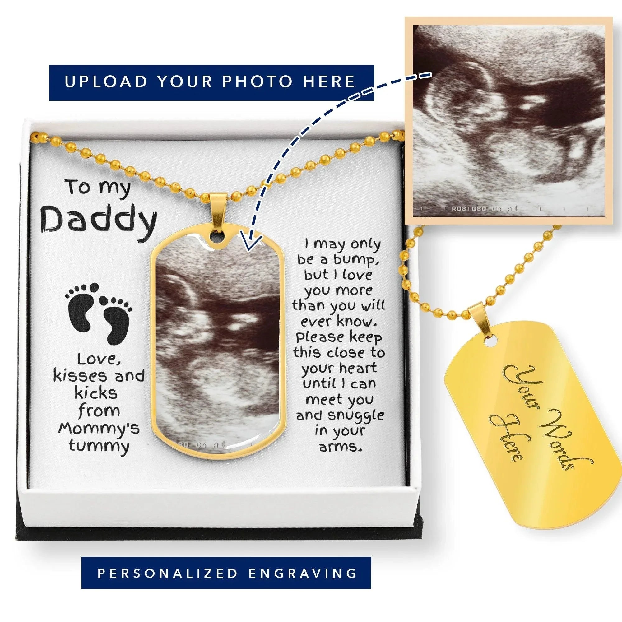To My Daddy from the Bump Ultrasound Photo Upload Dog Tag Necklace
