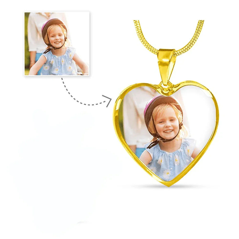 Personalized Photo Heart Pendant Necklace with Engraving