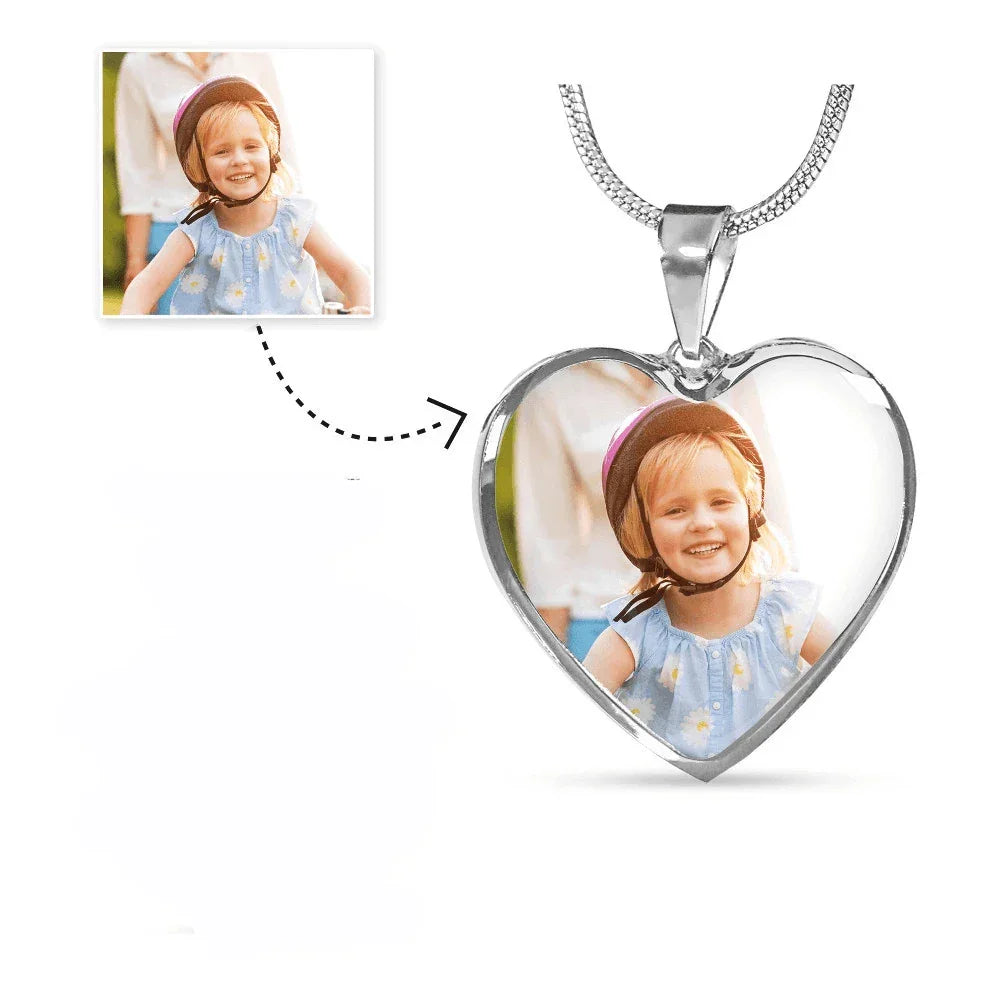 Personalized Photo Heart Pendant Necklace with Engraving