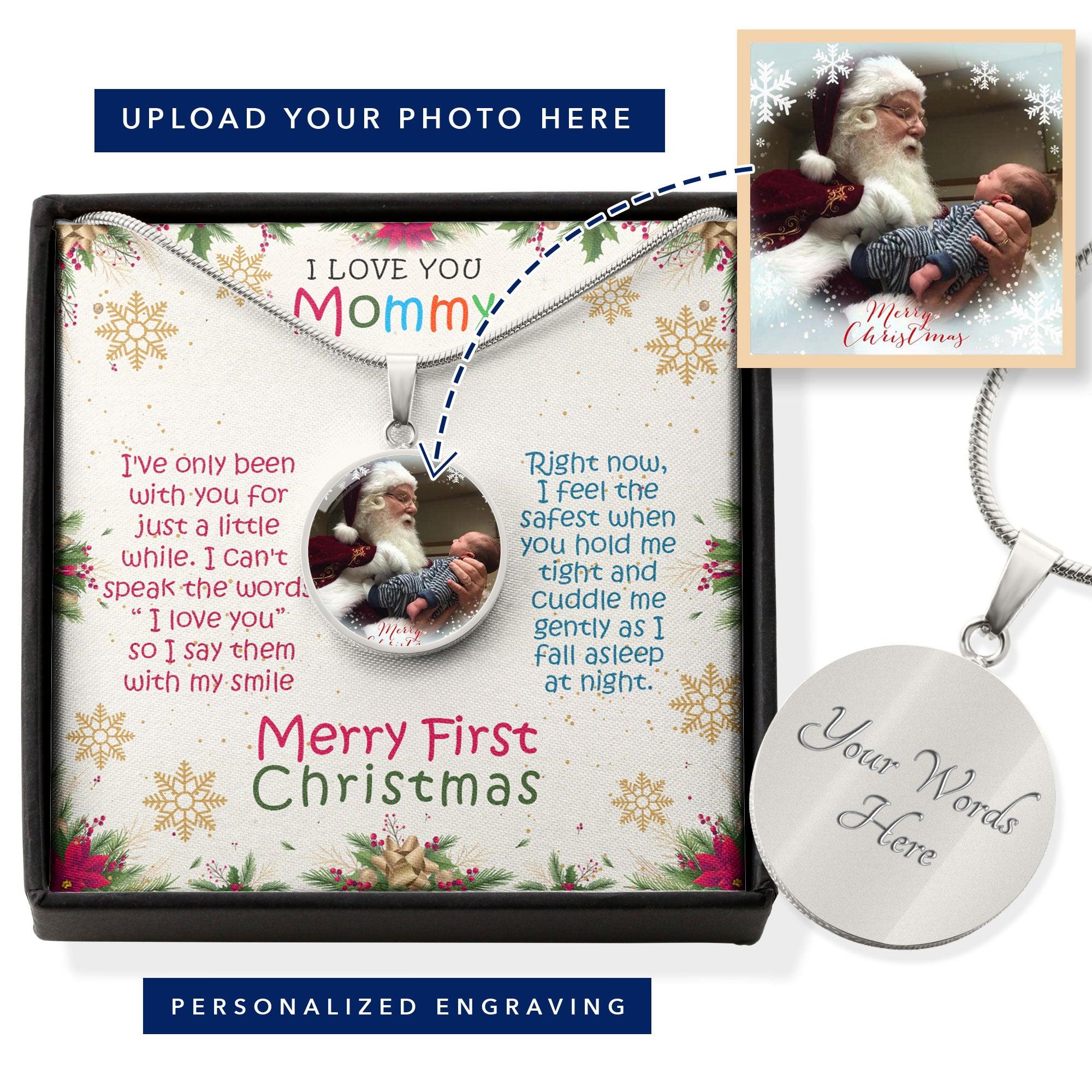 Gift for Mother Baby's First Christmas Photo Upload Pendant Necklace - Mallard Moon Gift Shop