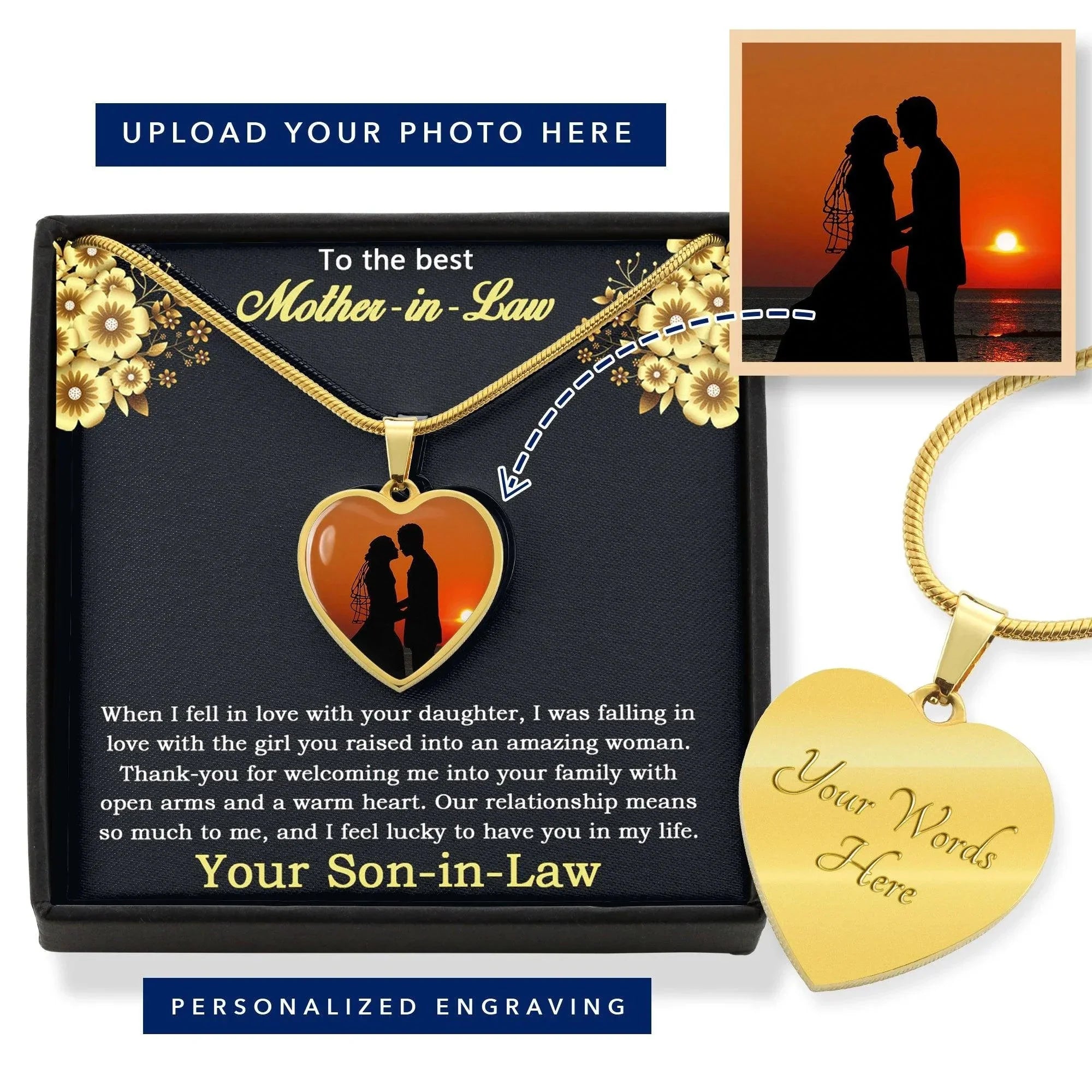 Gift for Mother-in-Law from Son-in-Law Custom Photo Upload Heart Pendant Necklace