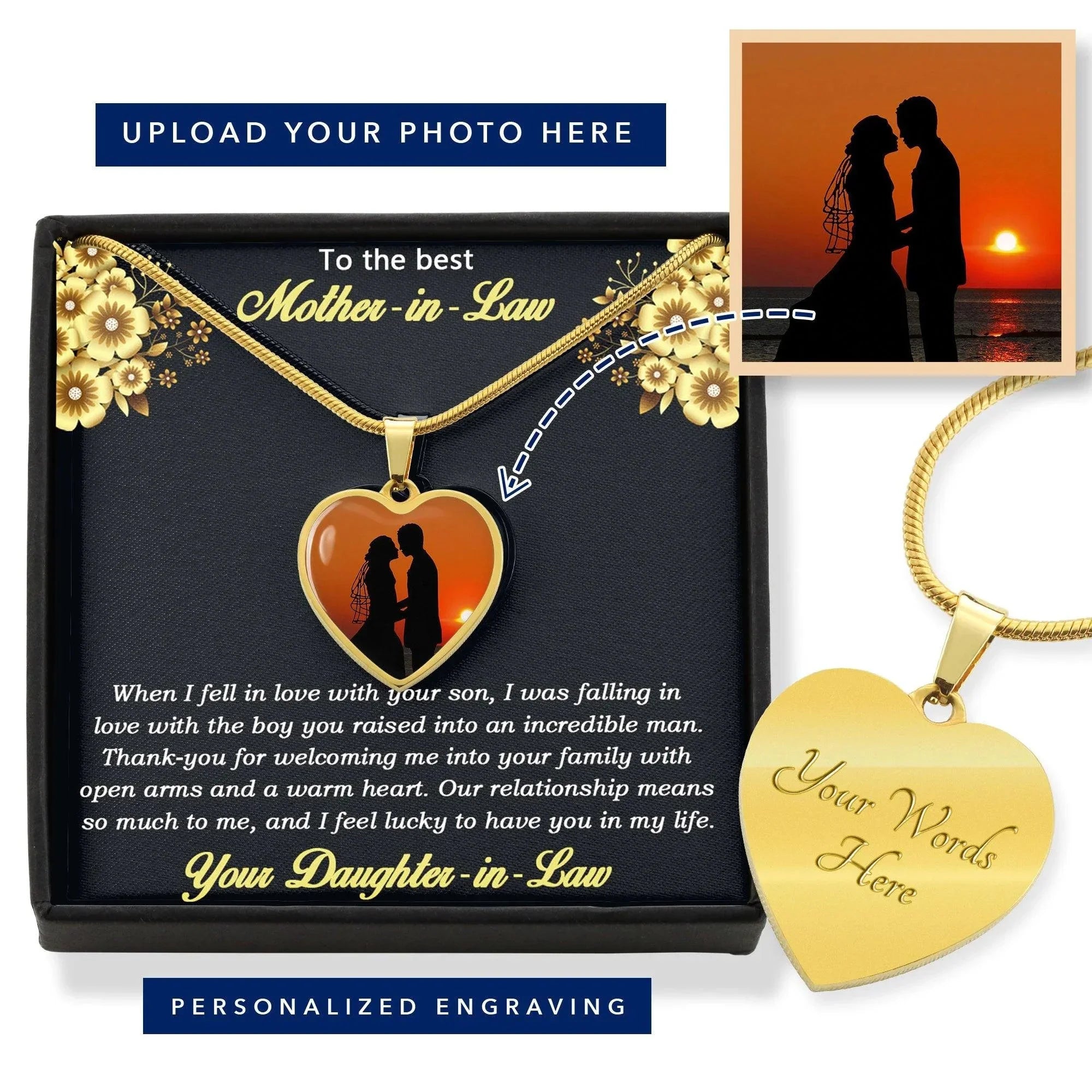 Gift for Mother-in-Law from Daughter-in-Law Custom Photo Heart Pendant Necklace