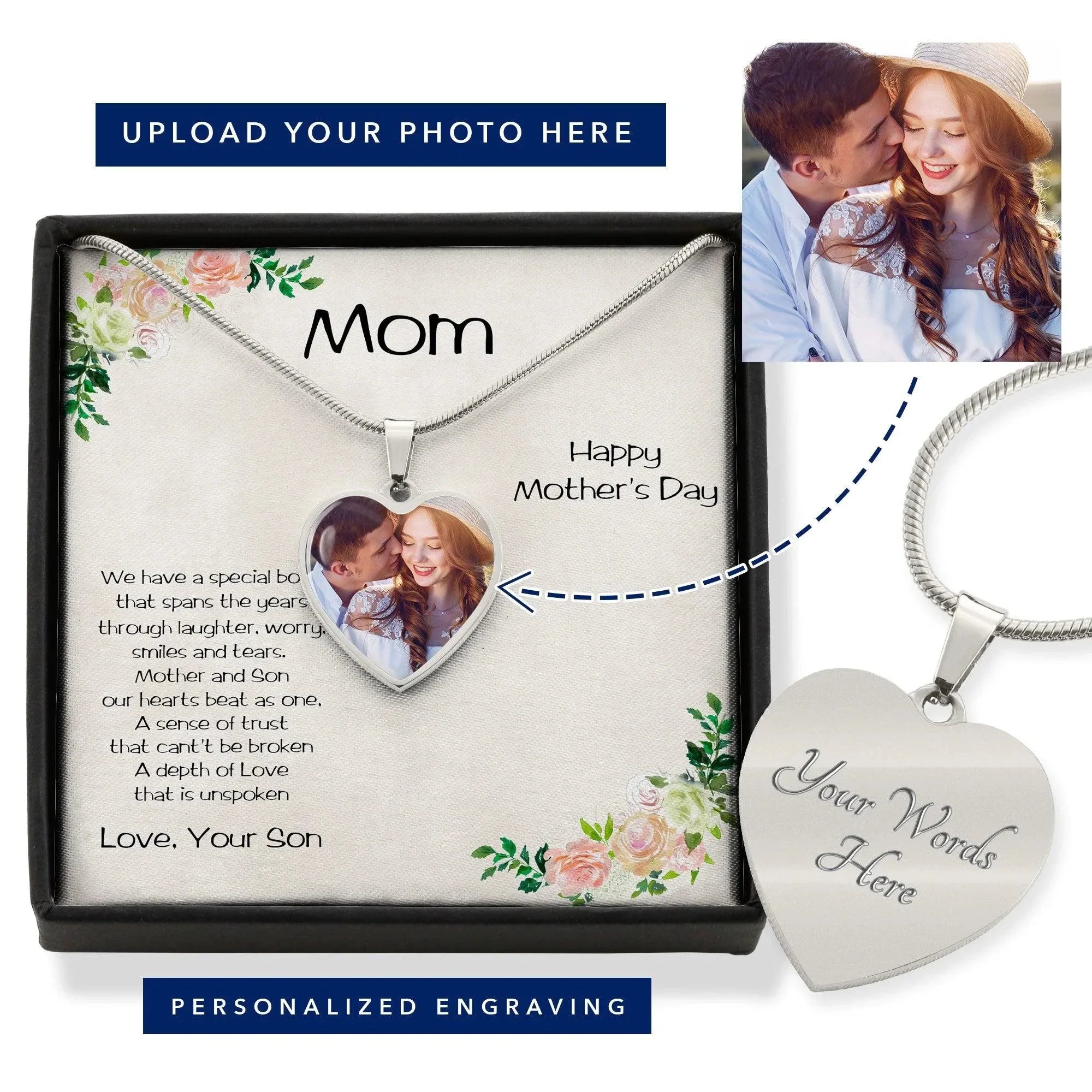 Mother's Day Personalized Heart Photo Upload Necklace from Son