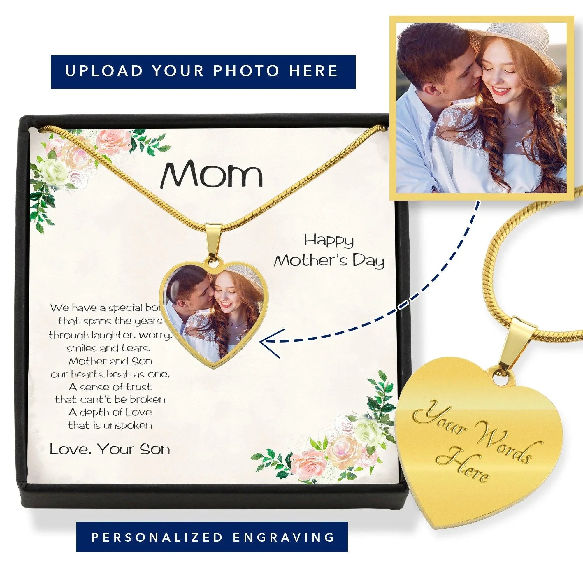 Mother's Day Personalized Heart Photo Upload Necklace from Son