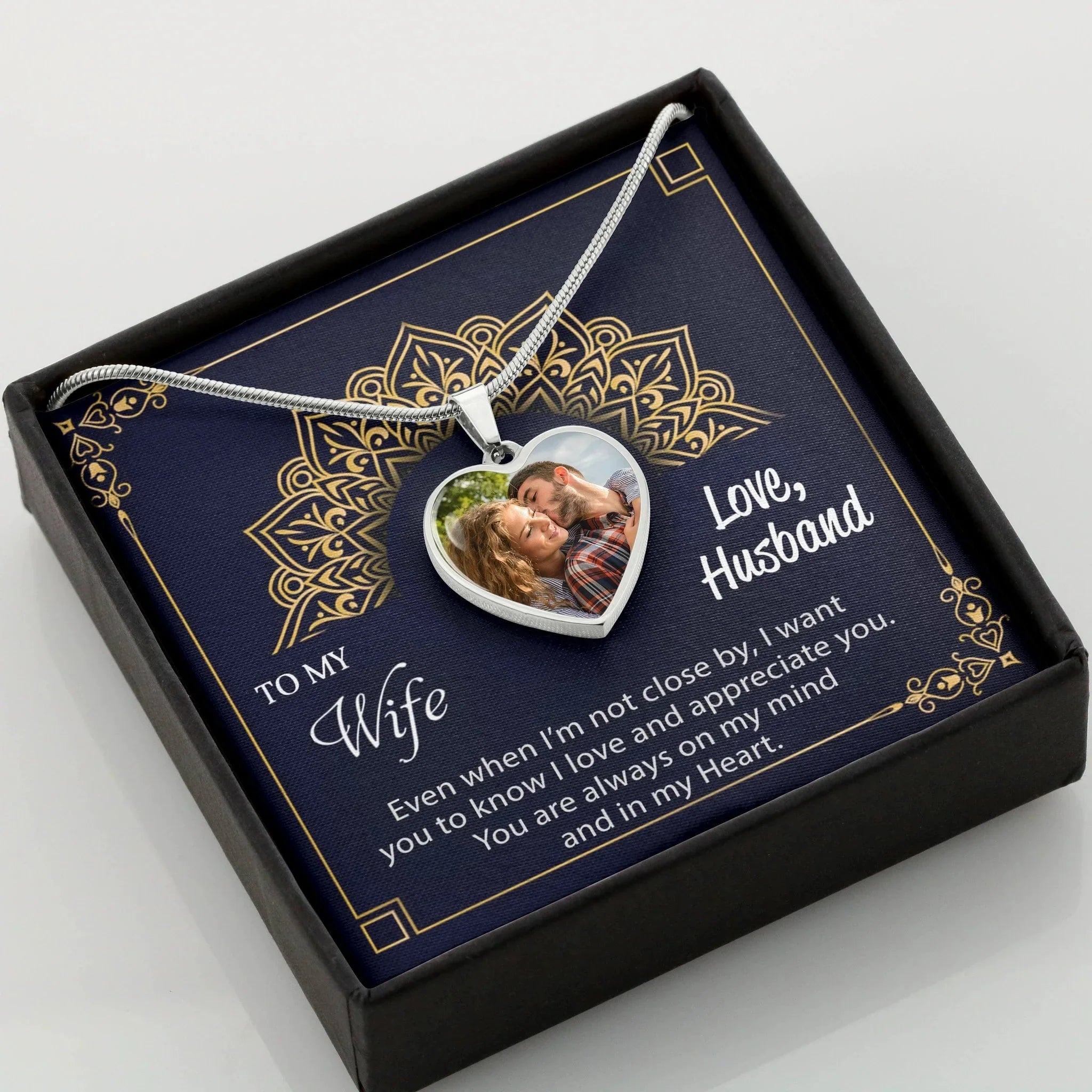 Gift for Wife Custom Photo Upload Heart Pendant Necklace