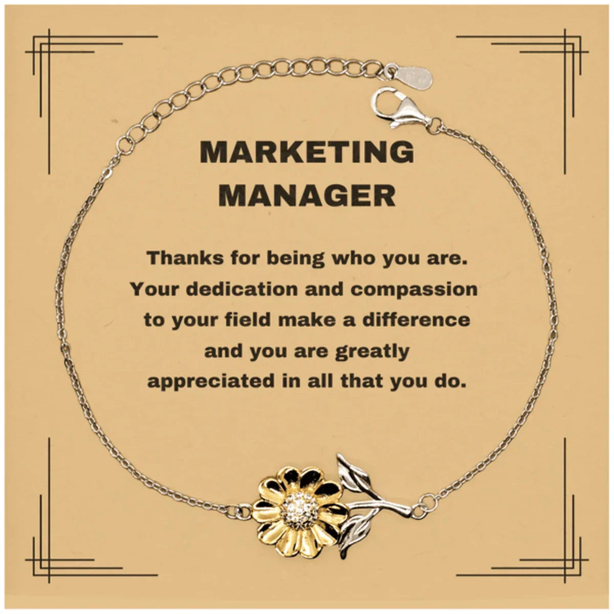 Marketing Manager Sunflower Bracelet - Thanks for being who you are - Birthday Christmas Jewelry Gifts Coworkers Colleague Boss