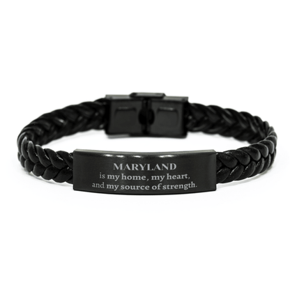 Maryland is my home Gifts, Lovely Maryland Birthday Christmas Braided Leather Bracelet For People from Maryland, Men, Women, Friends - Mallard Moon Gift Shop
