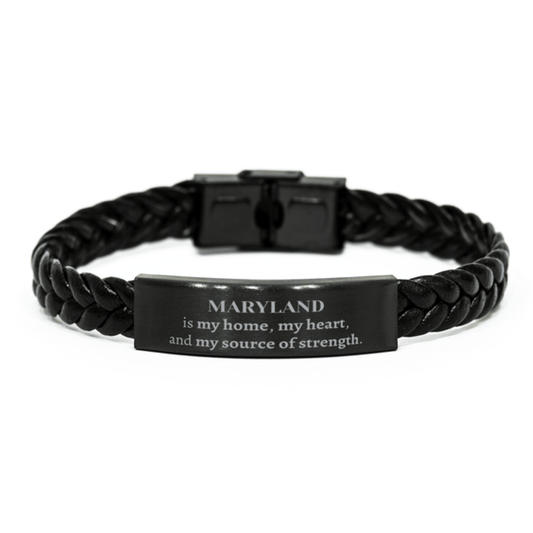 Maryland is my home Gifts, Lovely Maryland Birthday Christmas Braided Leather Bracelet For People from Maryland, Men, Women, Friends - Mallard Moon Gift Shop
