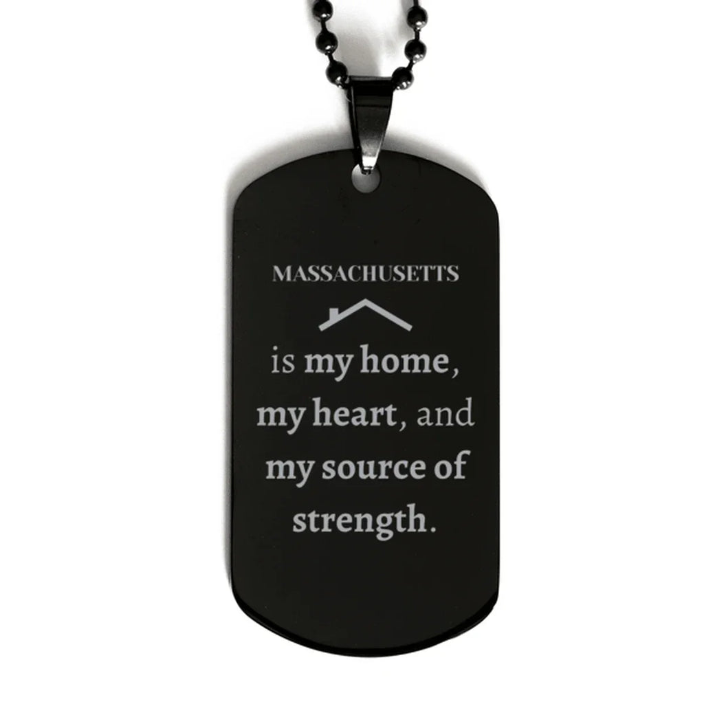Massachusetts is my home Gifts, Lovely Massachusetts Birthday Christmas Black Dog Tag For People from Massachusetts, Men, Women, Friends