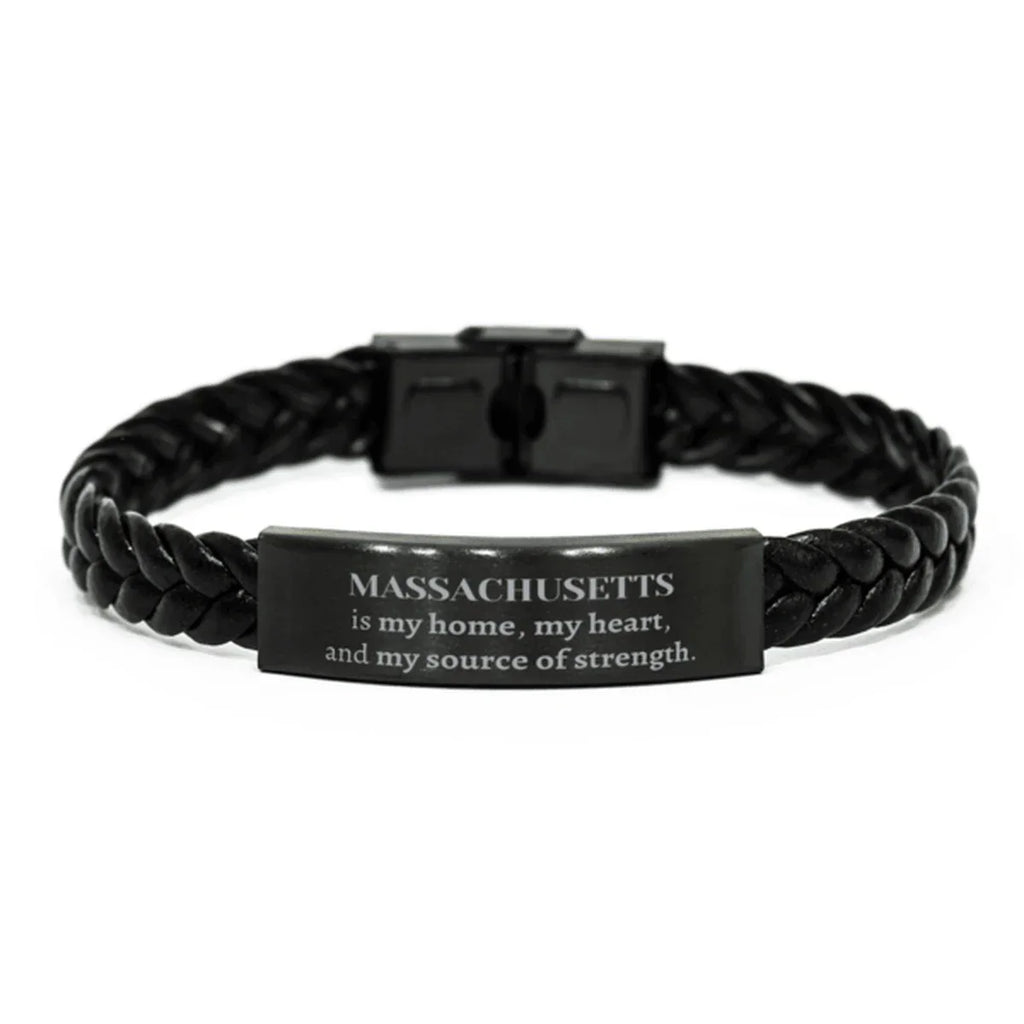 Massachusetts is my home Gifts, Lovely Massachusetts Birthday Christmas Braided Leather Bracelet For People from Massachusetts, Men, Women, Friends